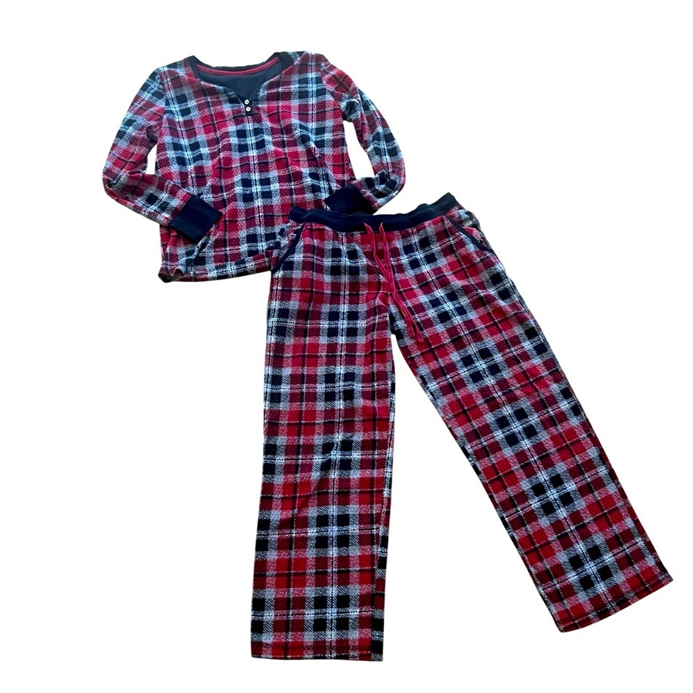 Nautica Red Black Plaid Thermal Pajama Set Women’s Size Medium Holiday Christmas